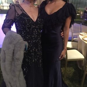 Alberto Makali Silk Low Back Evening Gown Blue